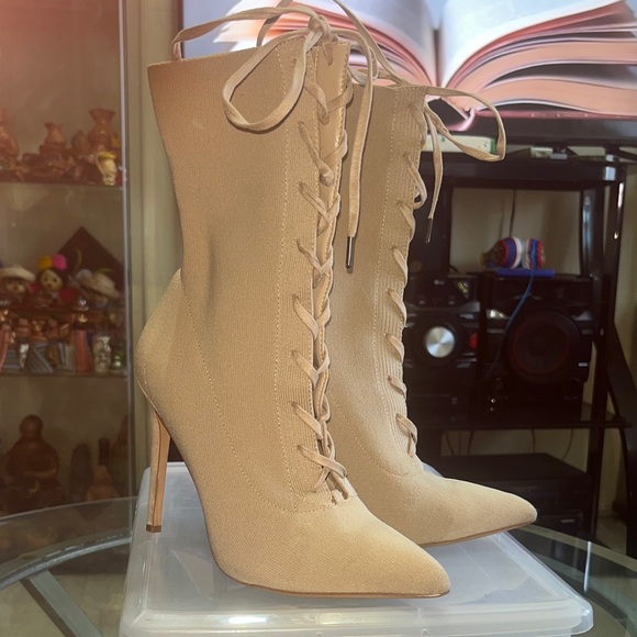Aldo Beige Lace-Up Heeled Boots - Picture 1 of 13